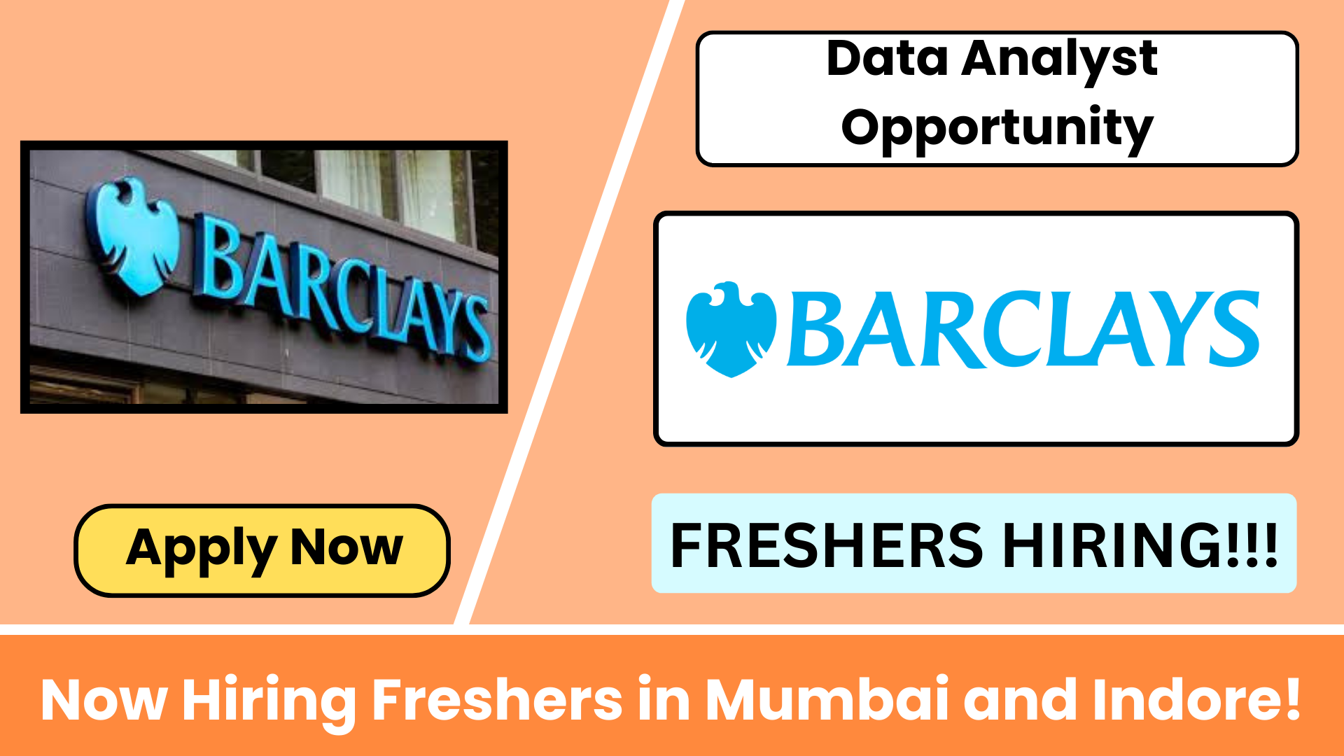 Barclays is hiring freshers in Mumbai and Indore